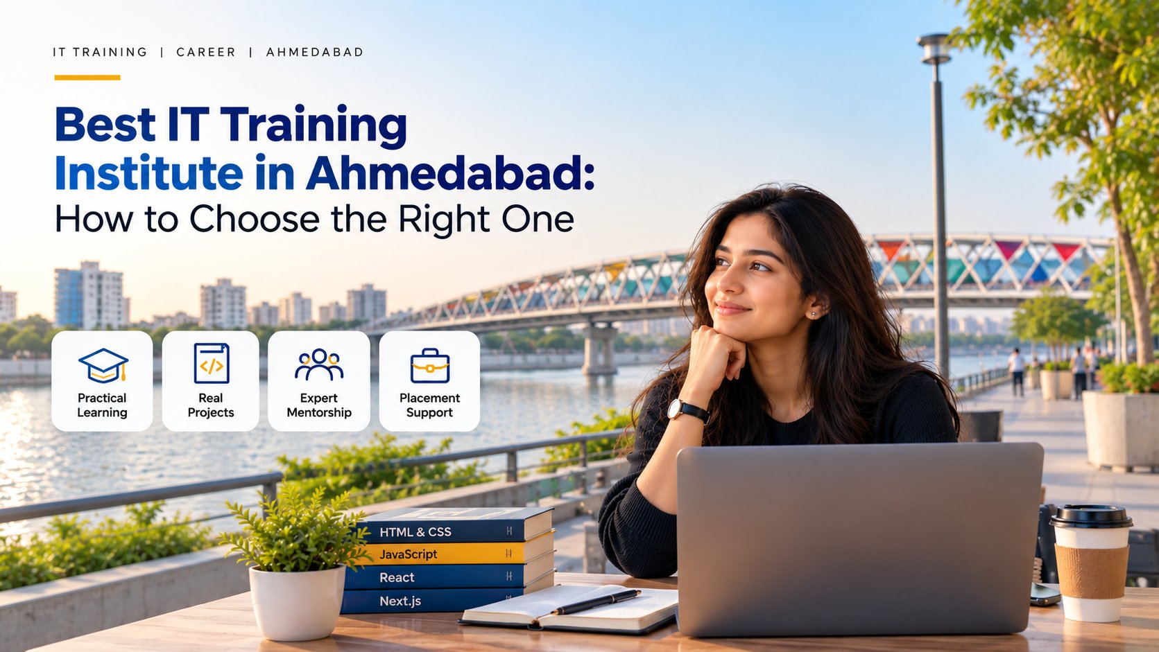 Student comparing IT course syllabus and live-project details before choosing a training institute in Ahmedabad